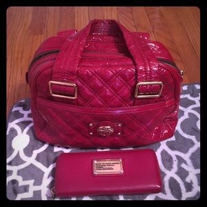 Marc Jacobs Quilted Patent Leather Tote Satchel in Red with Gold Hardware